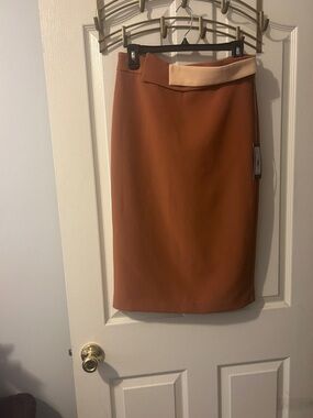 New York & Company Eva Mendes Rust Pencil Skirt with Cream Waistband